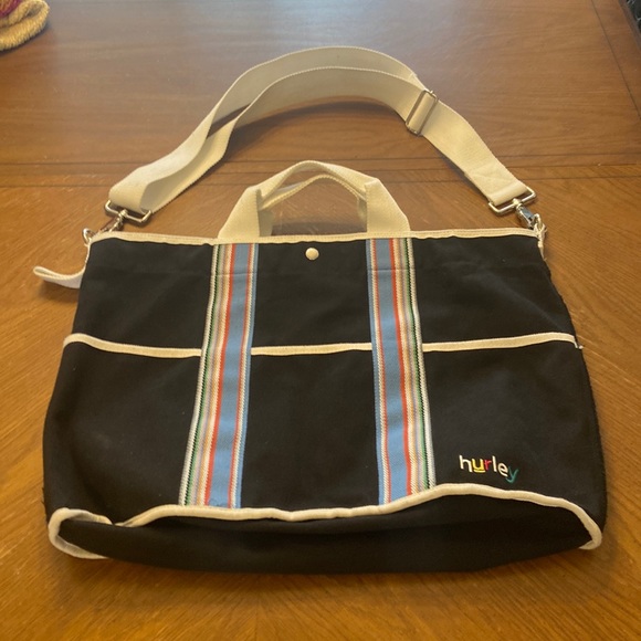 Hurley Other - Hurley 100% cotton black beach tote bag w/ adjustable detachable Crossbody strap
